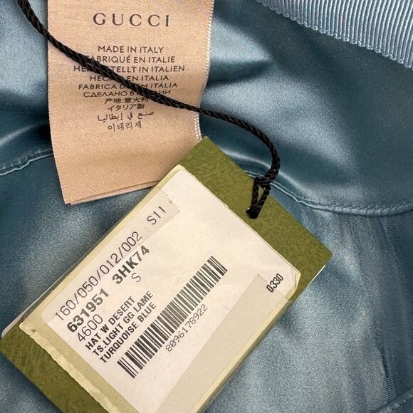 Gucci NWT Canvas Lame GG Monogram Bucket Hat Small Light Blue Silver - Picture 11 of 11